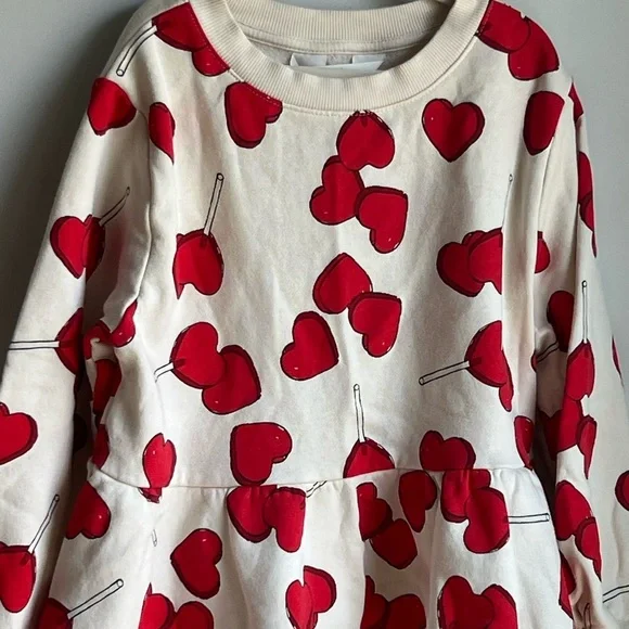 H&M Cream Sweater with Red Heart Lollipop Design - US 6X/7 - Picture 4 of 10
